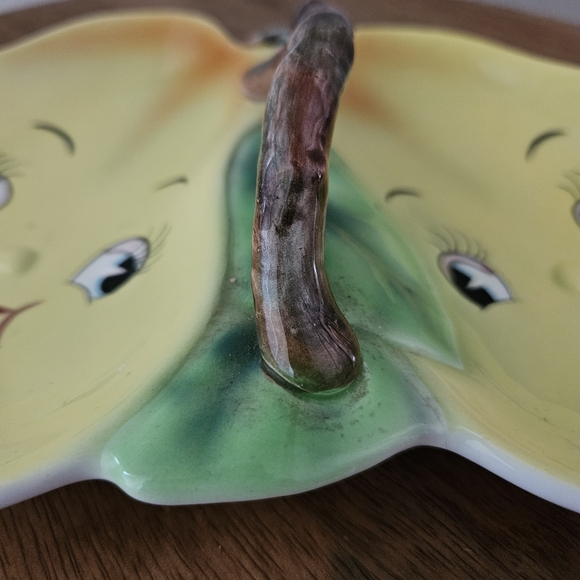 Anthropomorphic Pear Faced Branch Handle Divided Dish Tray PY Japan Vintage - Picture 6 of 8